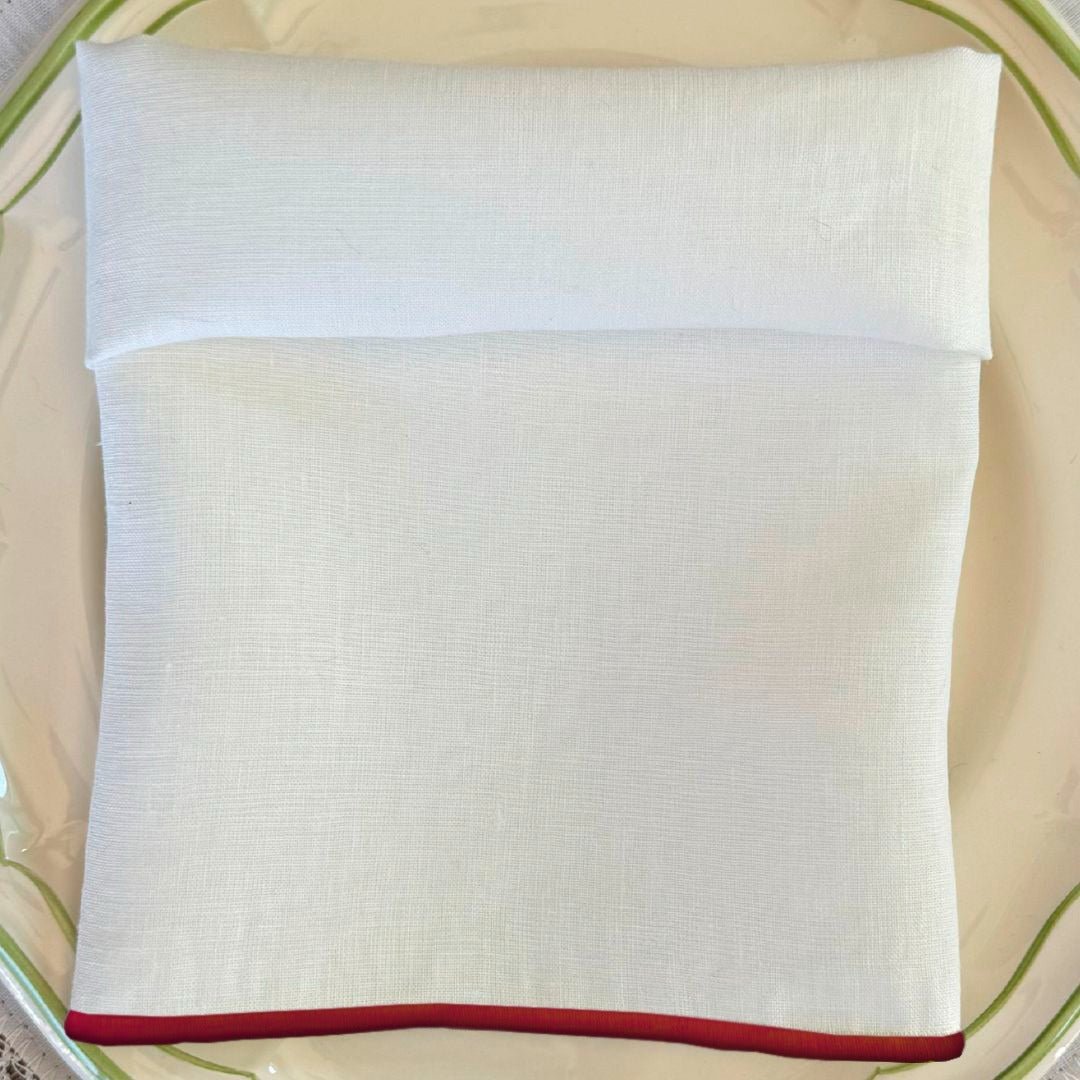 Servilleta de Lino Ivory con Festón Rojo - La Compañía Francesa