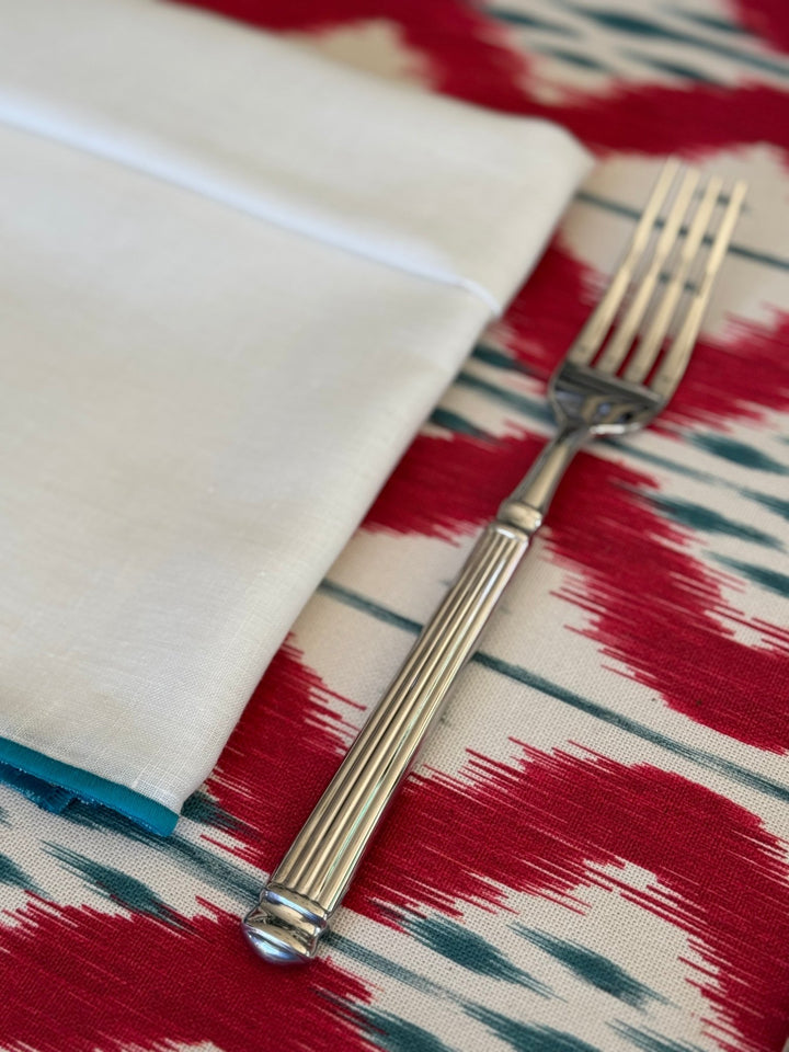 Servilleta de Lino Ivory con Festón Turquesa - La Compañía Francesa