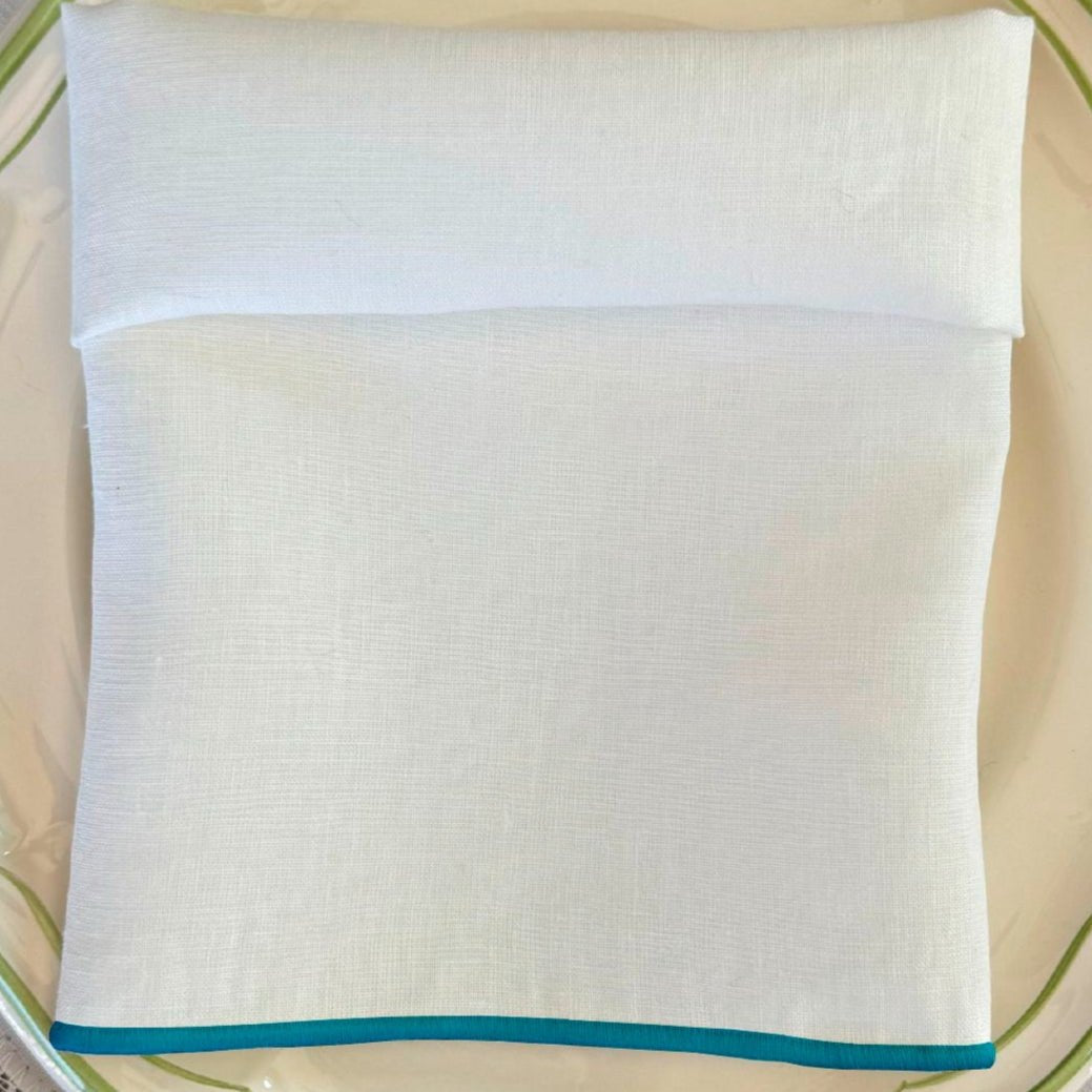 Servilleta de Lino Ivory con Festón Turquesa - La Compañía Francesa