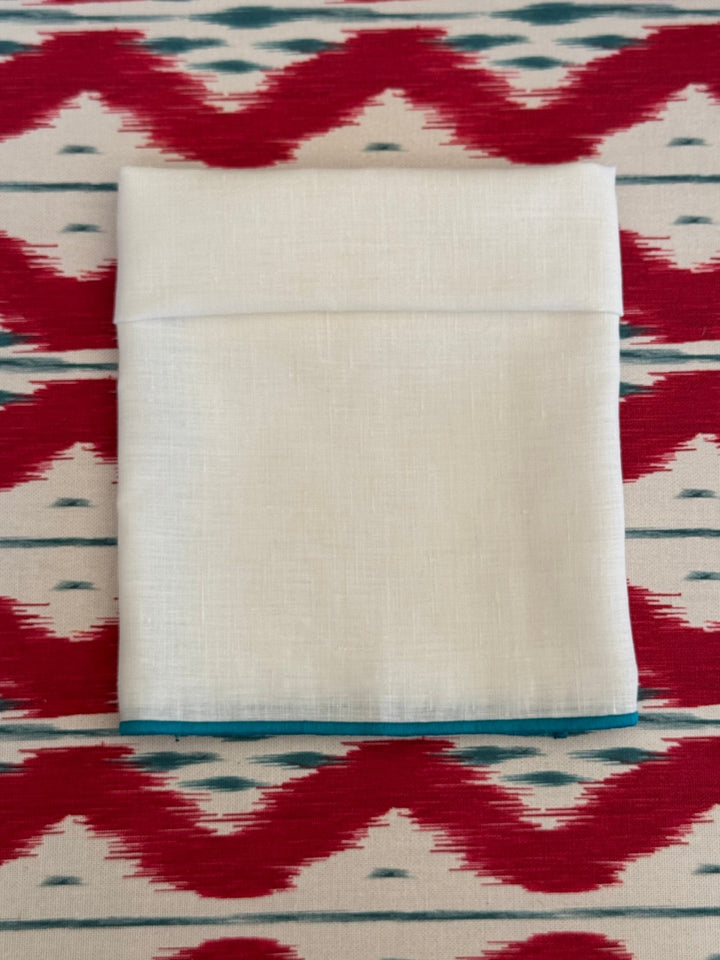 Servilleta de Lino Ivory con Festón Turquesa - La Compañía Francesa