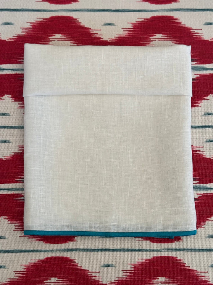 Servilleta de Lino Ivory con Festón Turquesa - La Compañía Francesa