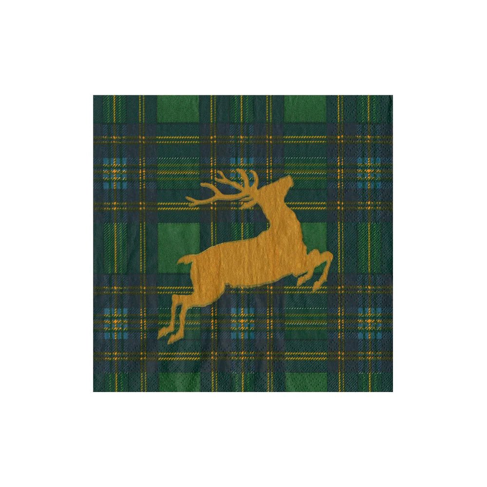 Servilleta Papel Cóctel Reindeer Tartan Green - La Compañía Francesa