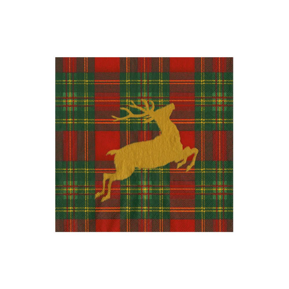 Servilleta Papel Cóctel Reindeer Tartan Red - La Compañía Francesa