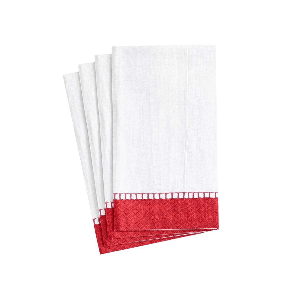 Servilletas Papel Buffet Blancas Borde Lino Rojo - La Compañía Francesa