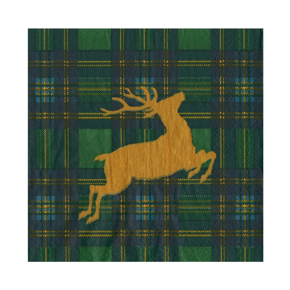 Servilletas Papel Comida Reindeer Tartan Green - La Compañía Francesa