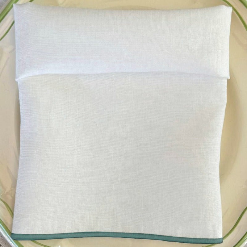 Serviette de Table en Lin Ivoire avec Feston vert d'eau